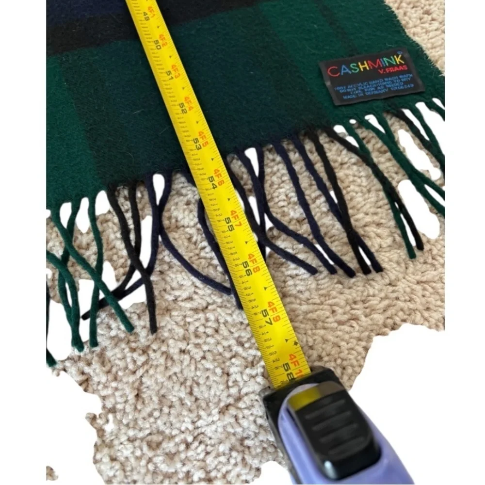 V. FRAAS Cashmink Unisex Tartan Scarf in Green and Blue Plaid Design